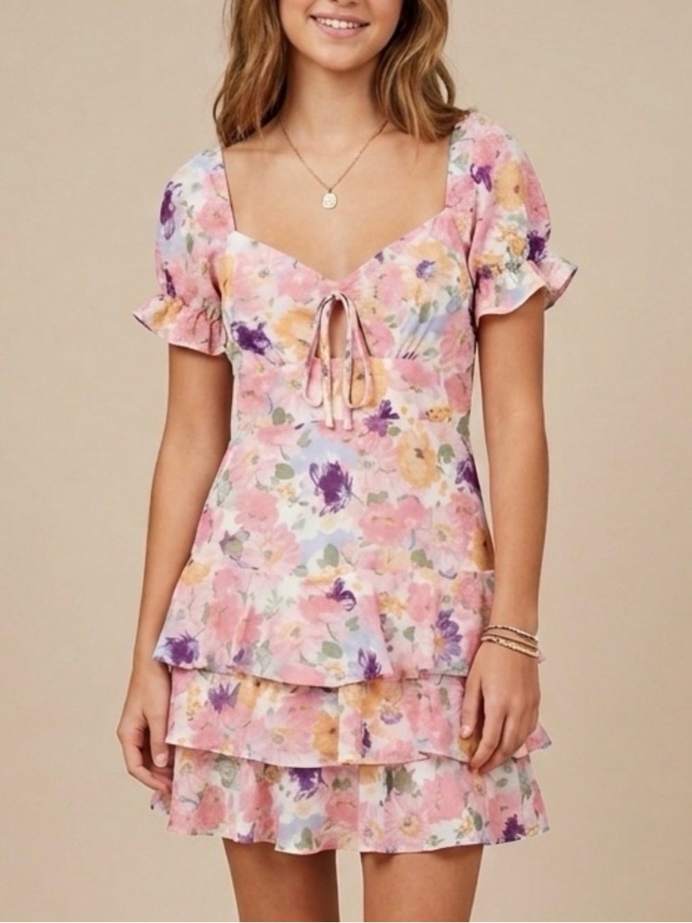 City Studio Floral Pink Lavender Tie-Front Shorts